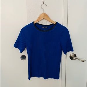Zara Royal Blue Leather Collar Top